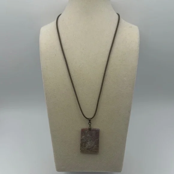 Rectangle Coral Fossil Pendant Necklace - Picture 2 of 14